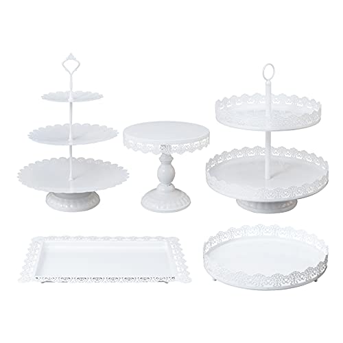 SCIEO Cake Stands Set of 5 White Metal Cupcake Holder Dessert Display Plate for Baby Shower Birthday Wedding Party Candy Table Decoration