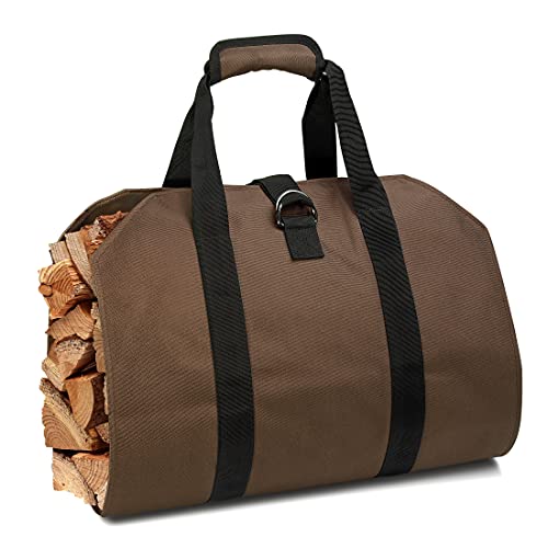 Delxo Firewood Carrier Log Tote Bag Indoor 39x18 Firewood Totes Holders Fire Wood Carriers Carrying for Outdoor Waxed Durable Wood Tote Fireplace Stove Accessories