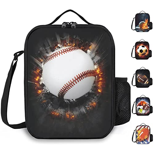 Insulated Lunch Box for Boys Girls Reusable Baseball Lunch Bags for School Work Picnic Office College Waterproof Cooler Tote Bag with Adjustable Shoulder Strap and Water Bottle Holder for Men Women