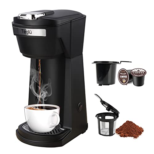 2 in 1 Single Serve Coffee Maker for K Cup Pods  Ground Coffee Mini K Cup Coffee Machine with 6 to 14 oz Brew Sizes Single Cup Coffee Brewer with OnePress Fast Brewing Reusable Filters Black