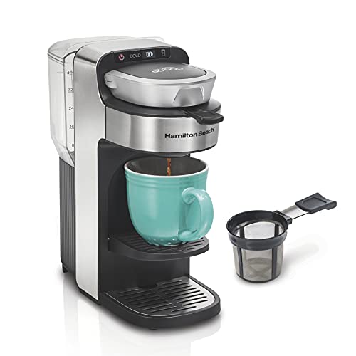 Hamilton Beach 49987 The Scoop Single Serve Coffee Maker Fast Grounds Brewer for 814oz Cups in Minutes 40oz Removable Reservoir Stainless Steel