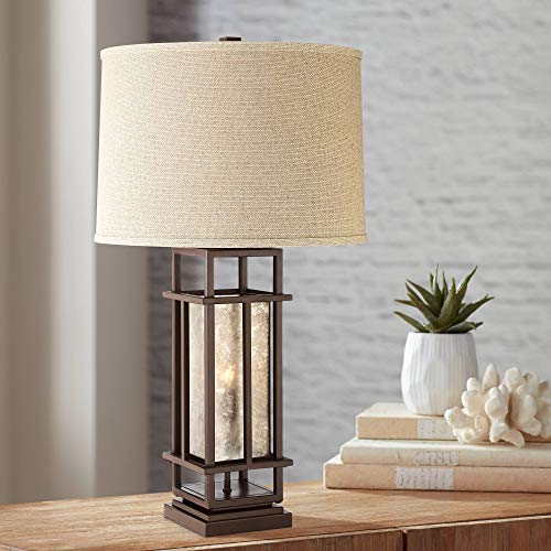 Matthew Modern Rustic Farmhouse Table Lamp with Nightlight LED 29 Tall Caged Brown Metal Oatmeal Fabric Drum Shade for Living Room Bedroom House Bedside Nightstand Home Office  Franklin Iron Works