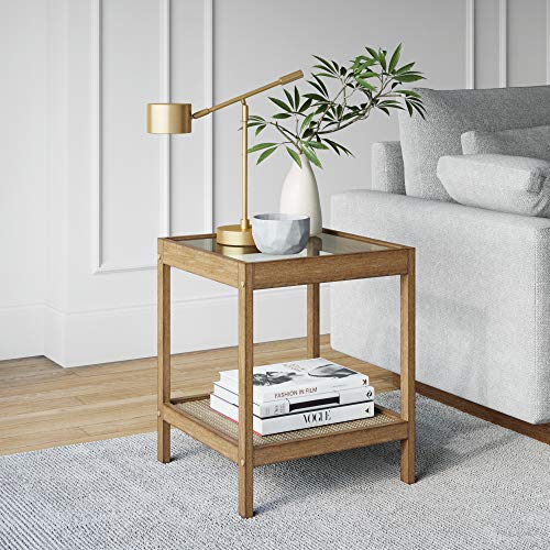 Nathan James Amalia Solid Wood Legs Accent End or Side Table Light BrownGlass