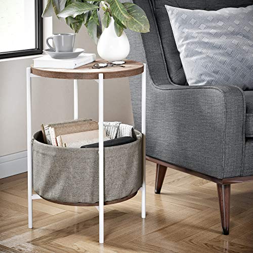 Nathan James Oraa Round Modern Side Accent or End Table for Living Bedroom and Nursery Room Light BrownWhite
