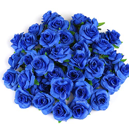 KESOTO 50pcs Royal Blue Roses Artificial Flowers Bulk 16 Small Silk Fake Roses Flower Heads for Decoration Crafts Wedding Centerpieces Bridal Shower Party Home Decor