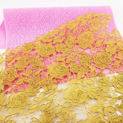 Allinlove Silicone Imprint Mat Gum Paste Rose Flower Press Mold Cake Embosser Silicone Lace Mat Fondant Decorating Mold Embossing Mold DIY Baking Tools Sugarcraft Clay Mould Cupcake Decoration