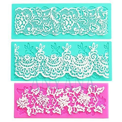Anyana set of 3 sugar edible cake silicone fondant impression lace mat cake decorating mold gum paste cupcake topper tool icing candy imprint baking moulds sugarcraft trimming grape vine Scalloped