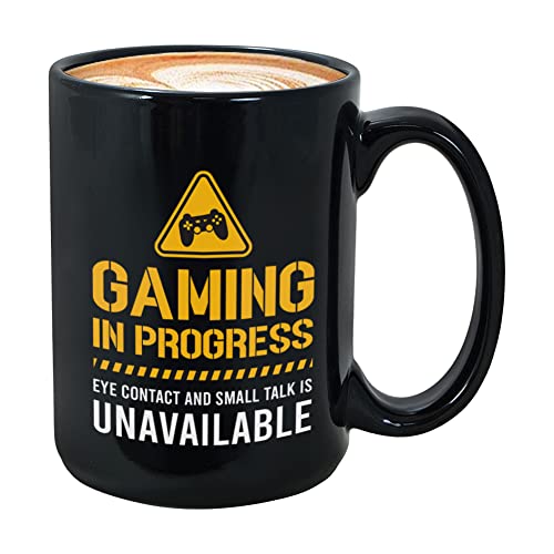 Gamer Coffee Mug  Gaming Progress  Video Game Funny Humor Sarcasm Saying 15oz Black