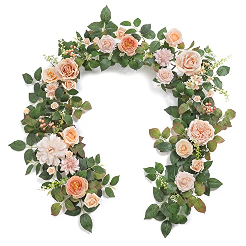 YYHUAWU 6FT Artificial Rose Flower Runner Rustic Flower Garland Mantle Floral Arrangements DIY Wedding Ceremony Backdrop Arch Flowers Table Centerpieces Decorations