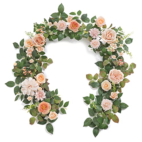 YYHUAWU 6FT Artificial Rose Flower Runner Rustic Flower Garland Mantle Floral Arrangements DIY Wedding Ceremony Backdrop Arch Flowers Table Centerpieces Decorations
