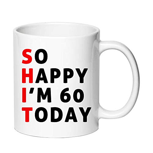 AliCarr So Happy Im 60 Today Birthday Coffee Mugs  Novelty Ceramic Coffee Mug Tea Cup White 60th Birthday Gifts for Women Gift Ideas