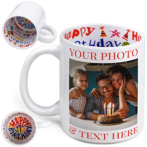 Birthday Gifts for Women Men  Custom Happy Birthday Coffee Mug with Picture and Optional Text  Double Side Printing  Dad Birthday Gifts  Taza de Feliz Cumpleanos Cup w Happy Birthday Message