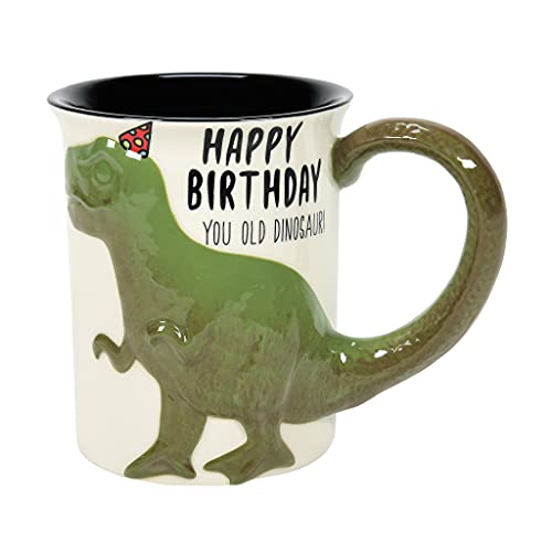 Enesco Our Name is Mud Happy Birthday Old Dinosaur TRex Sculpted Coffee Mug 16 Ounce Multicolor