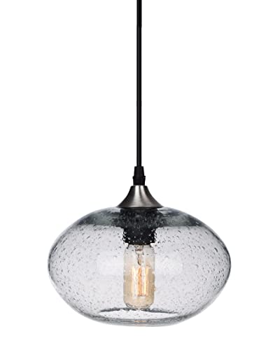 ARIAMOTION Pendant Lights Glass Modern Lighting for Kitchen Island Clear Seeded Bubbles Ceiling Hanging Light Fixtures UFO Shape Over Table Sink 85 Inch Diam