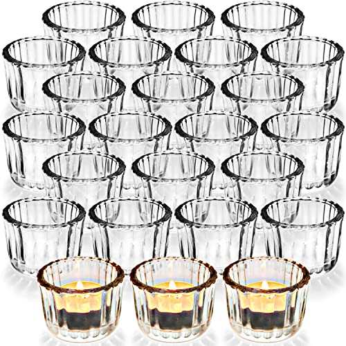 WDHODEC Glass Tealight Candle Holders Clear Set of 24 Votive Candle Holders for Weeding Birthday Party Decoration