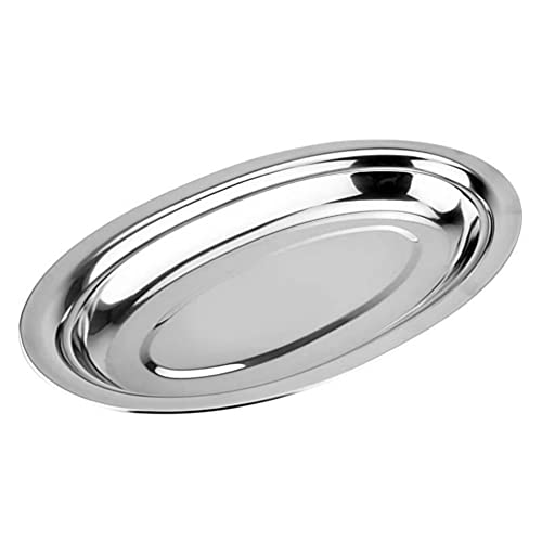FRCOLOR Stainless Steel Oval Platter 26CM Fish Plate Appetizer Dish Snack Plate Kids Carvery Plate Serving Tray for Steaming Fish Dessert Meat Sushi Silver