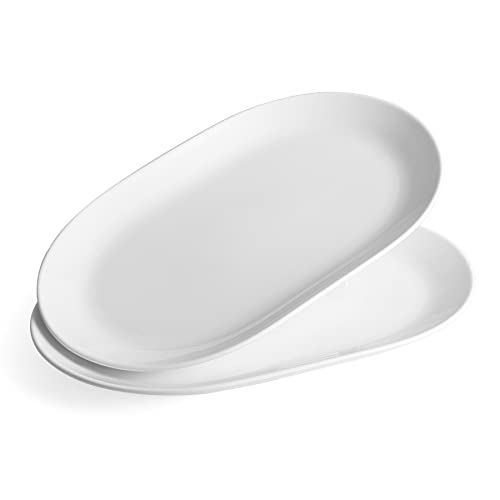 Sweese 747101 White Serving Platters 133 Inch Porcelain Serving Platters for Party Large Oval Serving Trays Serving Plates for Fish Dish Steak Restaurant Dessert Shop Set of 2