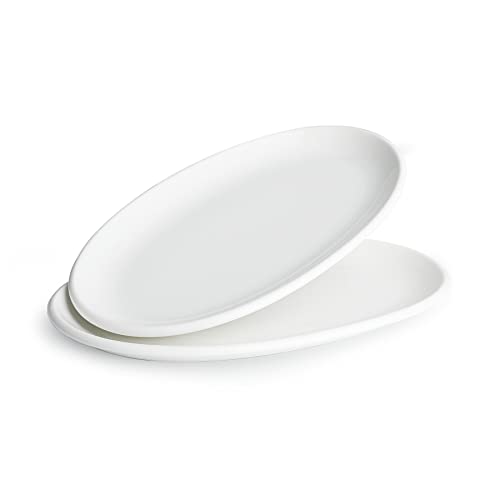 Sweese 749101 Large Serving Platters Ova Serving Platters White Porcelain Plate for Party Large Oval Serving Trays Serving Plates for Fish Dish Steak Restaurant Dessert Shop Set of 2 14 Inches