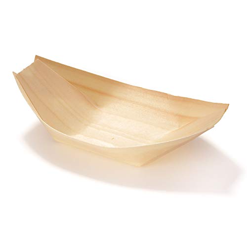 BambooMN Brand  Disposable Wood Boat Plates  Dishes 525 Long x 3 Wide x 1 High 100 Pieces