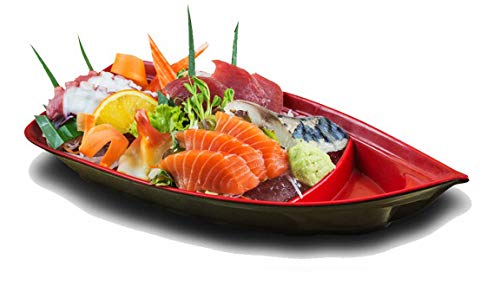 Happy Sales HSSB10RB Sushi Boat Shape Plate Sushi Sashimi Serving Plate Melamine Plastic Tray 10 x 45 Inch (Red Black)