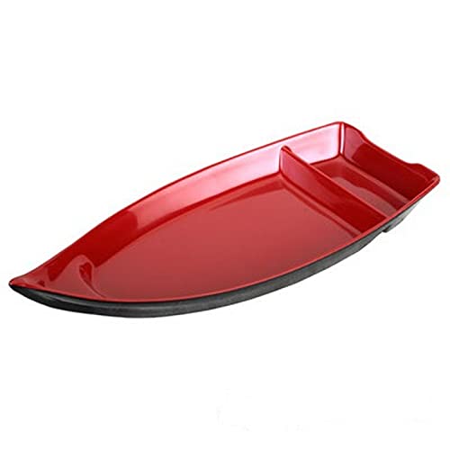 JapanBargain 2385 Small Sushi Boat Serving Tray Boat Shaped Sushi Plate Sashimi Board 10 inch Black and Red Color