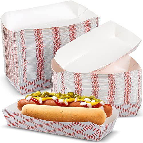 200 Pcs 2LB Checkered Paper Hot Dog Trays 7 Inch Disposable Red and White Food Trays Serving Paper Boats for Food Hot Dog Holder for Birthday Fairs Festivals Party Decorations Supplies Popcorn