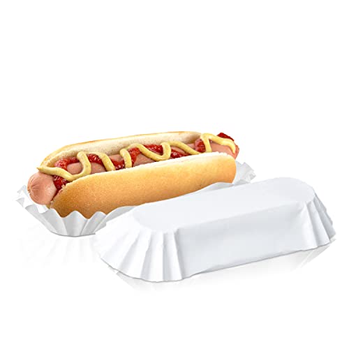 CS Event Supply Co 75 Pcs Hot Dog Trays  6 Paper Food Trays  Rectangular White Fluted Hot Dog Tray  Disposable Food Tray for Sandwiches and Hamburgers  Heavy Duty Paper Tray for Food Stands