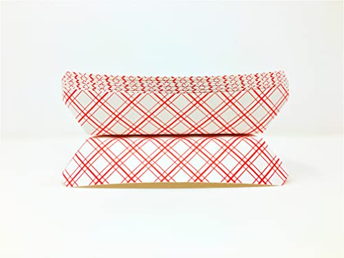 Mr Miracle 7 Inch Paper Hot Dog Tray in Red White Pattern Pack of 100 Disposable Recyclable and Fully Biodegradable Made in USA
