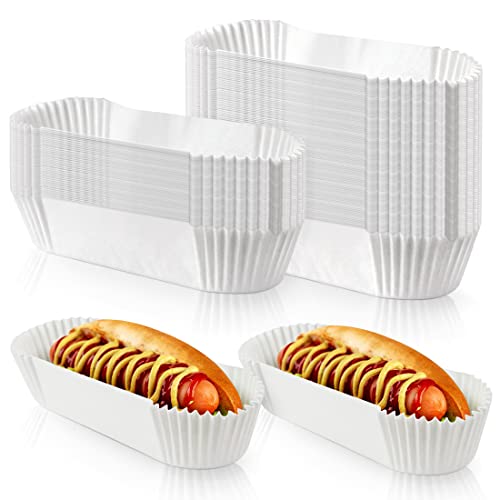 WYOMER 100 Pcs Fluted Hot Dog Tray Rectangular Paper Food Trays Disposable Food Tray for Sandwiches and Hamburgers