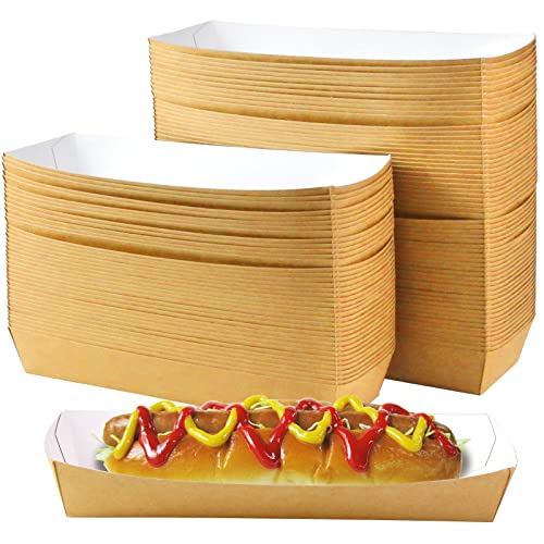 WYOMER Paper Hot Dog Tray Disposable Brown Tray Paper Food Boats Brown Paper Food Tray (96)