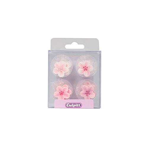 Pink Flower Sugar Toppers  12 Pack