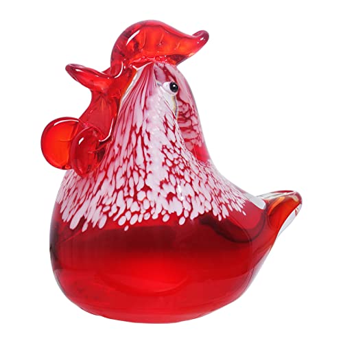 Hand Blown Glass Chicken Sculpture  LONGWIN Handmade Art Glass Rooster Animal Figurine Home Decoration Ornament
