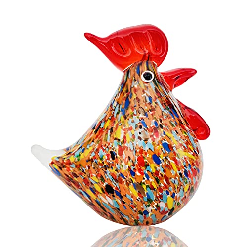 SLMYUER Handmade Color Glass Chicken Sculpture Blown Glass Rooster Art Glass Animal Ornaments Home Decoration Paperweight
