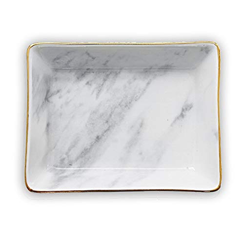 Marble Ceramic Jewelry Tray Ring Dish Ring Holder Display Organizer with Golden Edged Wedding Valentines Day Housewarming Gift