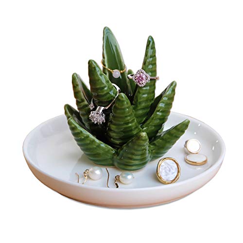 PUDDING CABIN Aloe Ring HolderCactus Ring DishJewelry Holder Trinket Tray for Rings Earrings Necklace OrganizerBridesmaid Christmas Birthday Gift for Women Girls