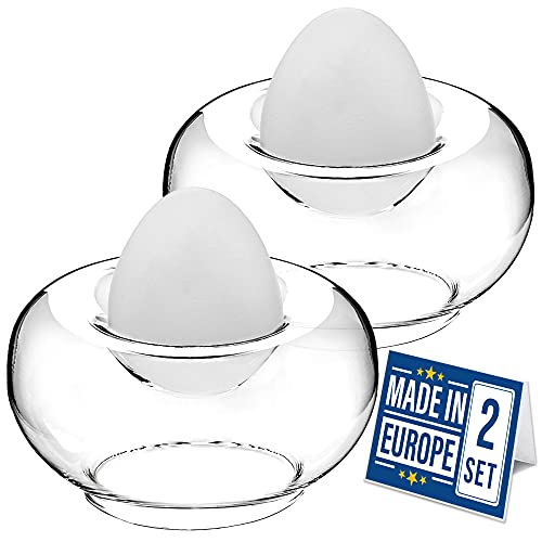 Crystalia Hand Blown Egg Cups for Boiled Eggs Modern Oval Design Glass Holders for Soft or Hard Eggs Coddled Egg Topper Breakfast Poached Egg Cups Set of 2 Pcs
