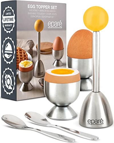 Egg Cups For Soft Boiled Eggs Holder  Egg Cracker Topper Tool Set  Egg Cutter Breaker  Remover  Egg Shell Opener Tool Includes Spoons by Eparé  US Based Company