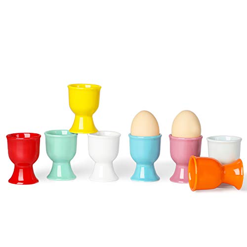 ONTUBE Porcelain Egg CupsCeramic Egg Stand Holders for Hard Boiled Eggs Set of 8MixColor