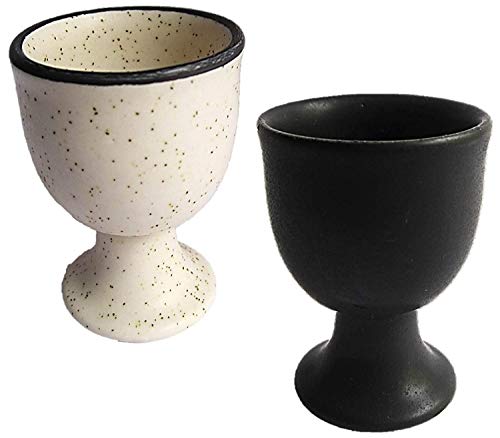 Soft Boiled Egg Holder  Ceramic Egg Cup Set  Ceramic Egg Holder Ivory and Black Pottery Housewarming Gift set of 2