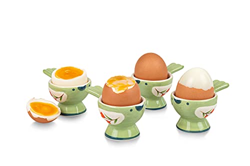 WDSet of 4 Pcs Cute Bird Shape Ceramic soft or Hard boiled egg cup holder (Egg holder)  for Breakfast Brunchkitchenware home kitchen decoration or even a gift green color