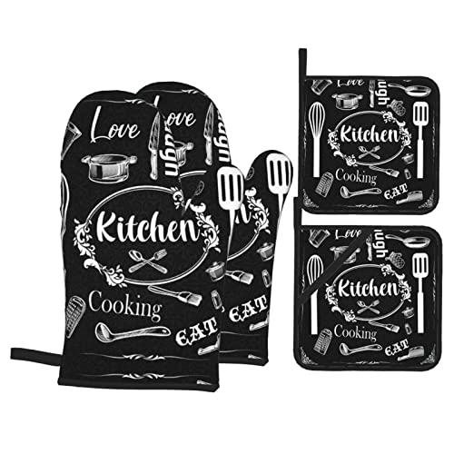 FeimAo Oven Mitts and Pot Holders Sets Love Kitchen Heat Resistant Kitchen Oven Mittens 4 Pcs Microwave Oven Gloves Insulated Hot Pads Soft Cooking Linens Gift for Grilling Baking BBQ
