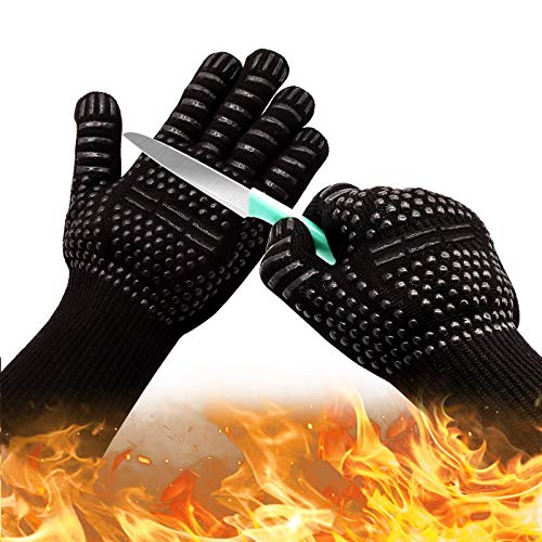 Oven Gloves 932°F Heat Resistant Gloves CutResistant Grill Gloves NonSlip Silicone BBQ Gloves Kitchen Safe Cooking Gloves for Men Oven MittsSmokerBarbecueGrilling (Oven Gloves)