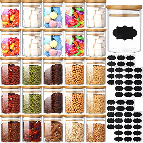 24 Pieces 65 oz Glass Spice Jars with Bamboo Lids and 60 Labels Airtight Spice Jars Containers Glass Bamboo Glass Storage Containers for Coffee Beans Candy Nuts Herbs Containers