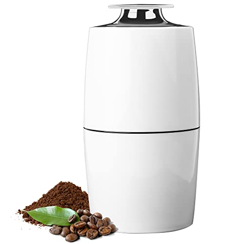 Coffee Grinder Electric Espresso Grinder with Stainless Steel Blade Powerful 200W Grinders Mini for Beans Spices Herb and More (White)