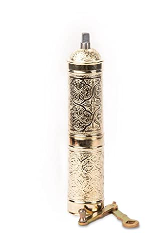 Goziy Coffee and Spice Grinder Refillable Authentic Spice Mill with Adjustable Coarseness Manual Pepper Mill with Handle (Antique Gold)