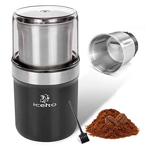 ICEKO Electric Coffee Grinder Large CapacityFastRemovable Grinding Bowl 12 Cup42oz Bean Capacity Coffee Grinder Spice Mill Grinder Stainless Steel75(Black)