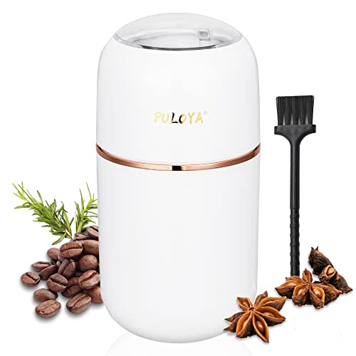 PULOYA Coffee Grinder Electric for Beans Spices Herbs and Nuts Stainless Steel Blades 27oz White