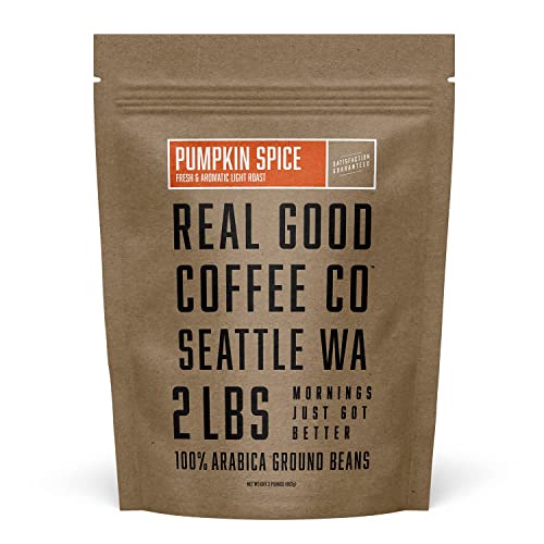 Real Good Coffee Company  Flavored Ground Coffee  Pumpkin Spice Light Roast Coffee  100 Arabica Beans  Roasted and Ground in Seattle WA  2 Pound Bag