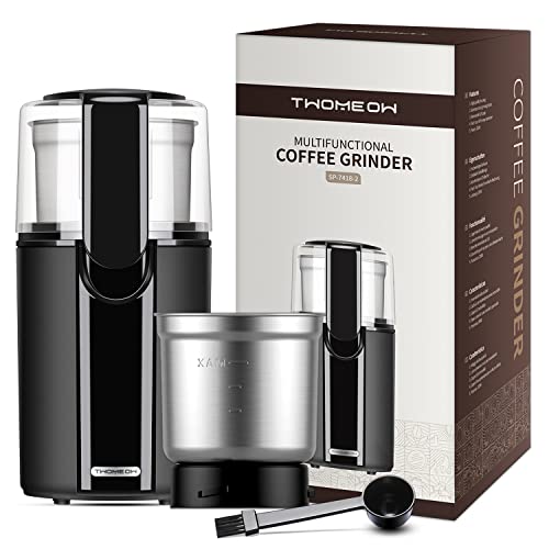 TWOMEOW Coffee Grinders for Spices and Seeds Spice Grinder Electric Herb Grinder and Coffee Bean Mill with 2 Removable Stainless Steel Bowls
