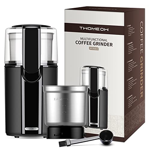 TWOMEOW Coffee Grinders for Spices and Seeds Spice Grinder Electric Herb Grinder and Coffee Bean Mill with 2 Removable Stainless Steel Bowls
